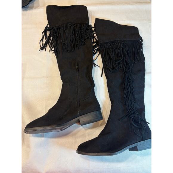 Forever 21 Black Suede Knee Boots with Fringe Size 9 NWOT - Picture 2 of 11